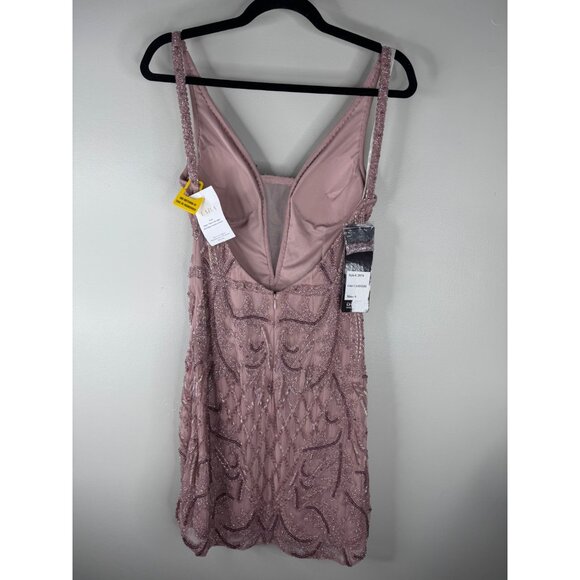 NEW Lara 29176 Deep V Beaded Mini Dress Lined Size 6 in PINK Cashmere - Picture 7 of 7